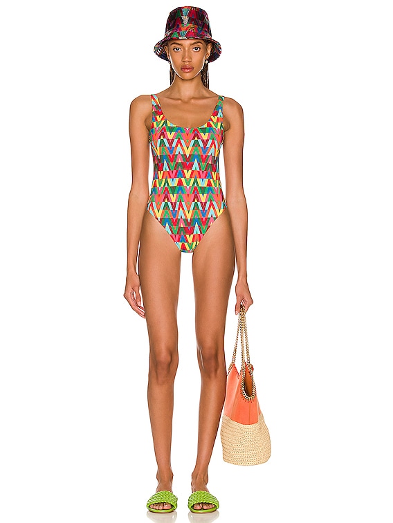 Valentino Optical V One Piece Swimsuit in Multicolor | FWRD