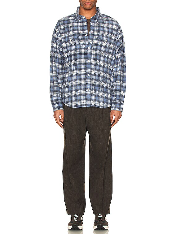 Visvim Pioneer Khadi Check Long Sleeve Shirt in Navy | FWRD
