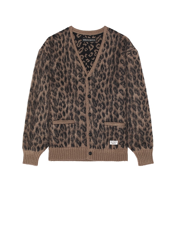 トップス WACKO MARIA LEOPARD MOHAIR CARDIGAN Wacko Maria Men's Leopard Mohair Cardigan in Beige Wacko Maria