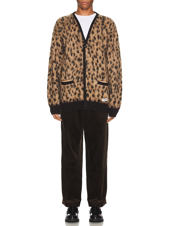 WACKO MARIA Leopard Mohair Cardigan in Beige | FWRD