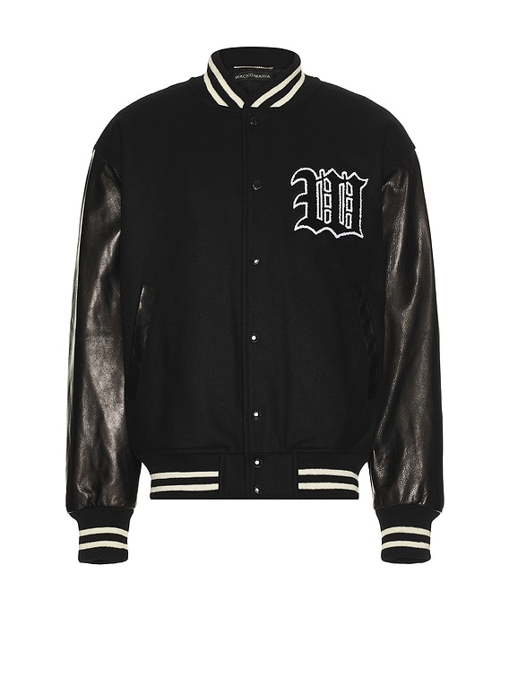 ジャケット・アウター WACKO MARIA23FW Leather Varsity Jacket WACKO MARIA Leather Varsity Jacket -B- Type-2 in Black | FWRD