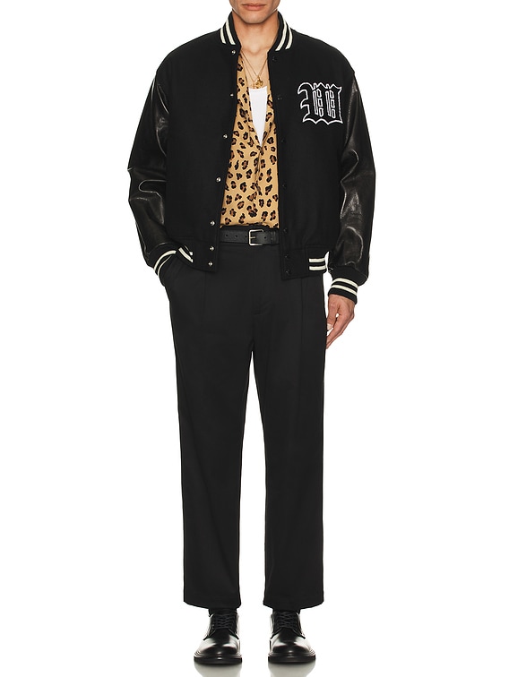WACKO MARIA Leather Varsity Jacket -B- Type-2 in Black | FWRD