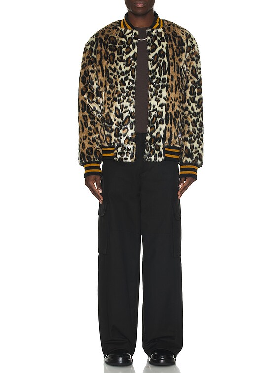 WACKO MARIA　LEOPARD FUR VARSITY JACKET WACKO MARIA Fur Leopard Varsity Jacket in Beige | FWRD
