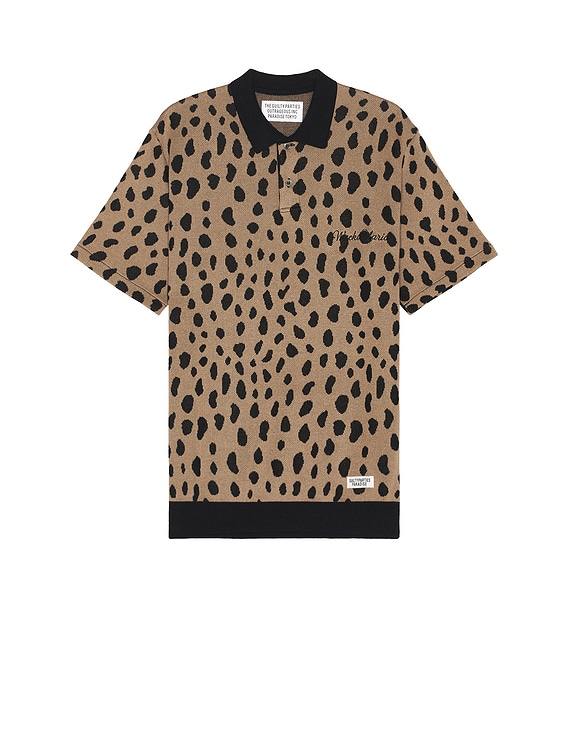 WACKO MARIA Leopard Knit Polo Shirt in Brown | FWRD