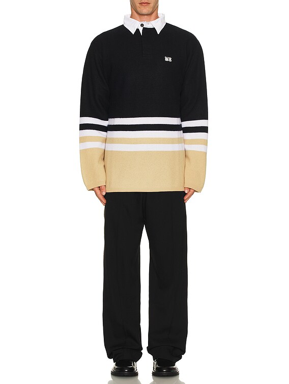 Wales Bonner Cypher Long Sleeve Polo in Navy Multi | FWRD