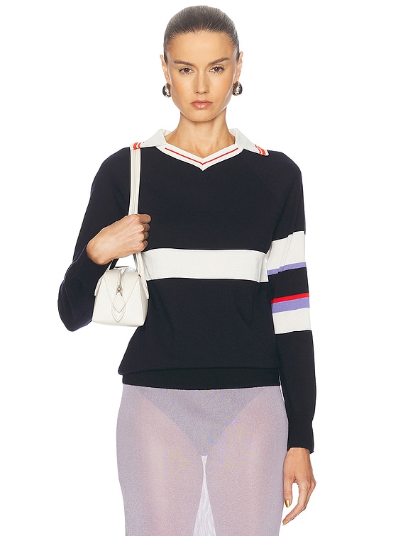 Wales Bonner Calm Polo Top in Navy & White | FWRD