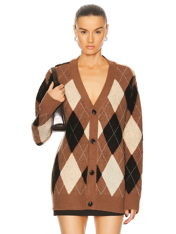 WAO Argyle Sweater Cardigan in Brown Cream FWRD
