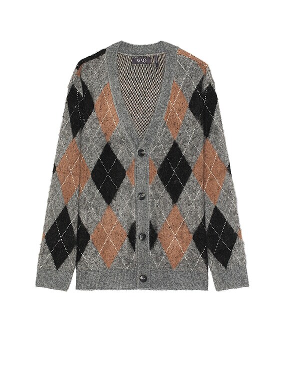 WAO Argyle Sweater Cardigan in grey & black | FWRD