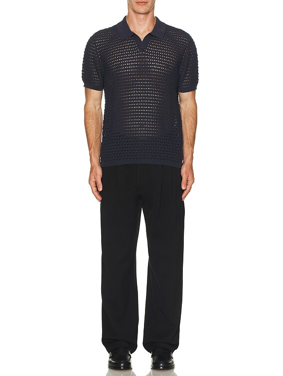 WAO Open Knit Short Sleeve Polo in Navy | FWRD WAO Open Knit Short Sleeve Polo in Navy | FWRD