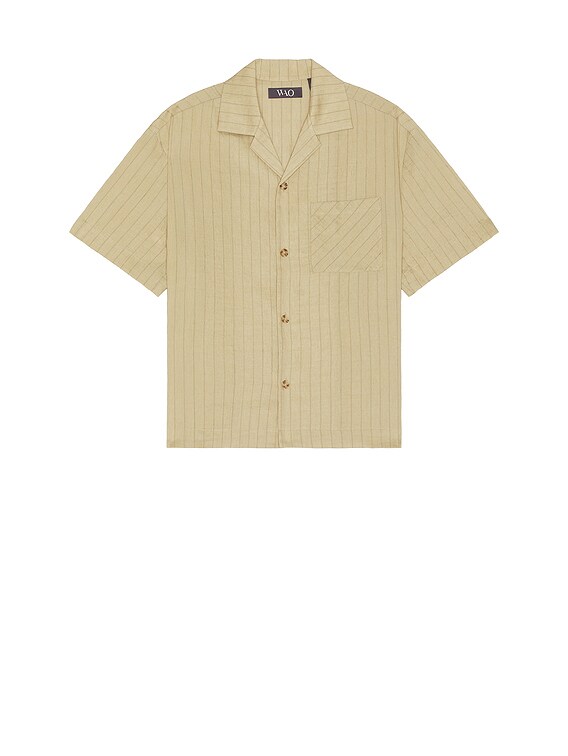 WAO Vertical Stripe Short Sleeve Shirt in Taupe & Black | FWRD