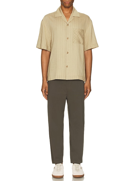 WAO Vertical Stripe Short Sleeve Shirt in Taupe & Black | FWRD