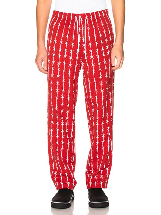 red pinstripe pants