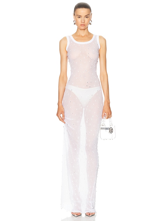 Wiederhoeft Embroidered Long Tank Dress in White | FWRD