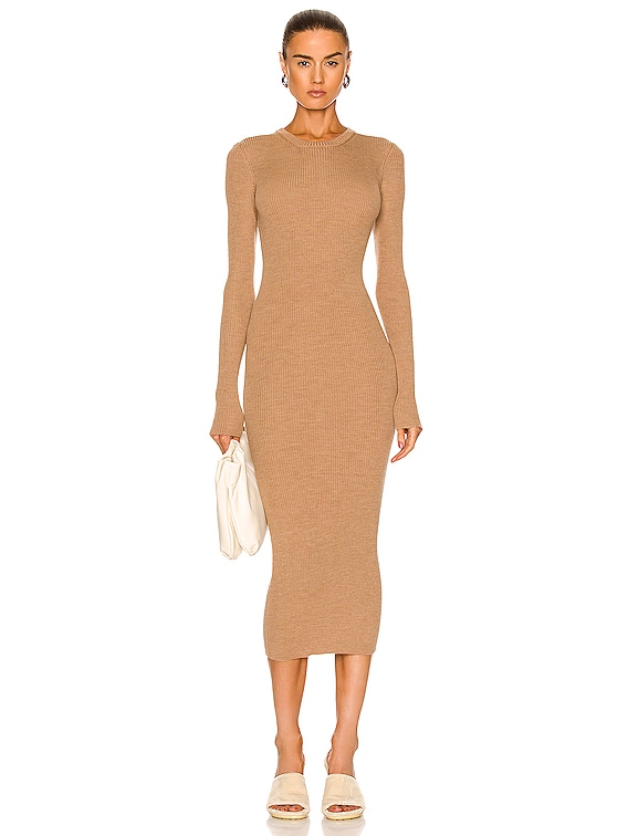 WARDROBE.NYC Ribbed Long Sleeve Dress in Camel | FWRD
