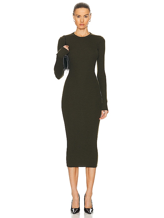 WARDROBE.NYC Ribbed Long Sleeve Dress in Military | FWRD