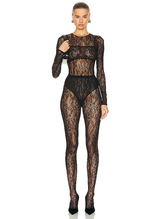 Floral lace tights in black - Wardrobe NYC