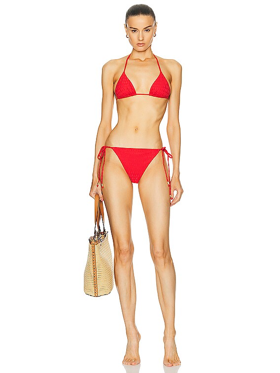 Wolford Logo Swim Side Tied Bikini Bottom in Flame FWRD