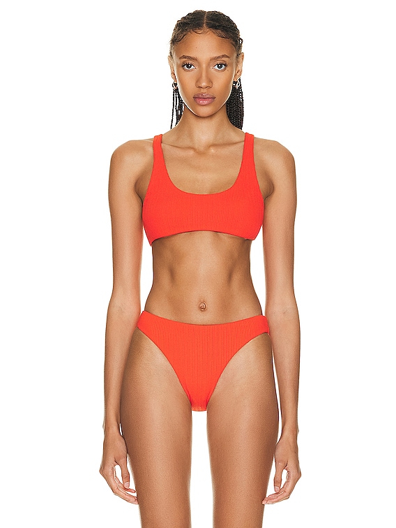 Wolford Scoop Neck Ultra Texture Bikini Top in Red Glow