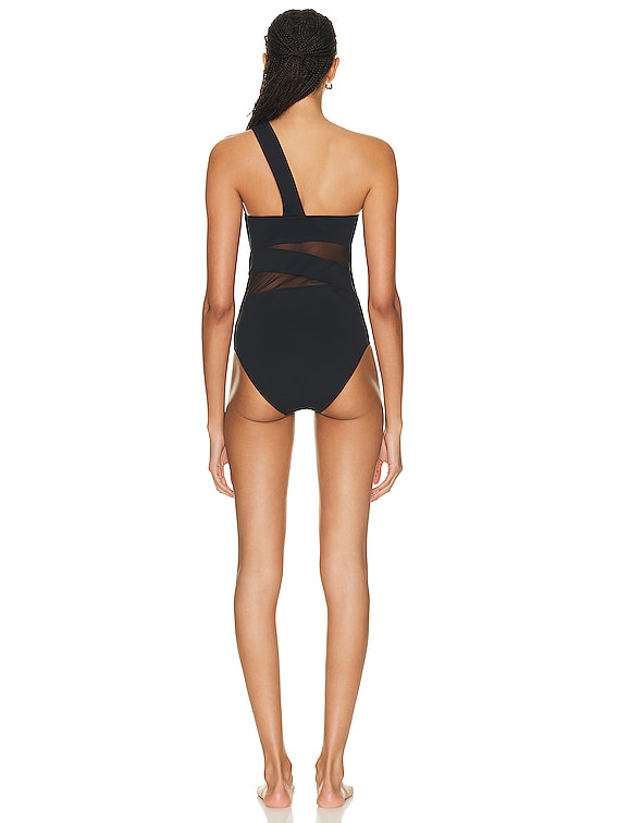 Wolford Cindy Sheer Opaque One Piece Swimsuit in Black FWRD