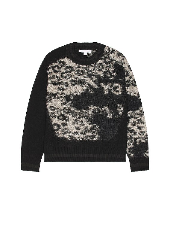 Y-3 LEOPARD KNIT CREW SWEATER