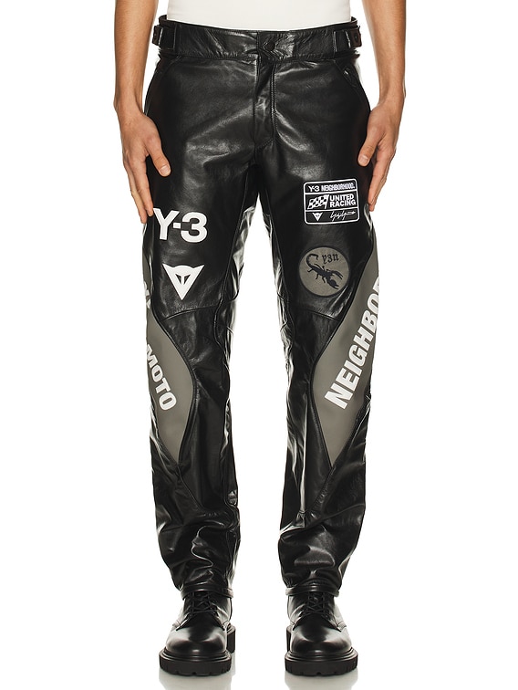 Y-3 Yohji Yamamoto x NBHD Moto Leather Pants in Black | FWRD
