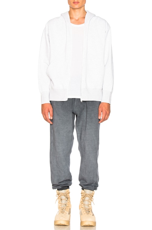 YEEZY Season 4 Boxy Fit Zip Up Hoodie in Melange Grey | FWRD