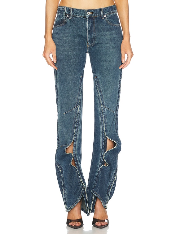 Y/Project Hook And Eye Straight Leg Jeans in Evergreen