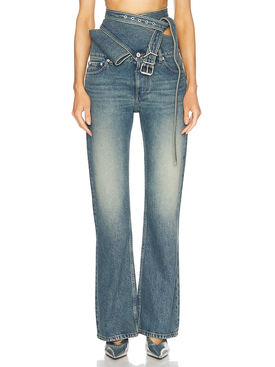 Y/Project Wrap Belt Bootcut Leg Jeans in Faded Blue | FWRD