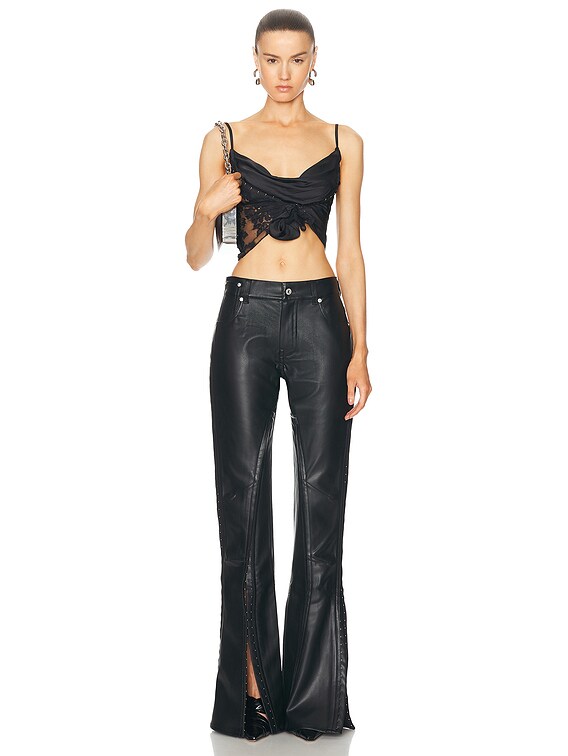 Y/Project Hook And Eye Slim Leather Pant in Black | FWRD