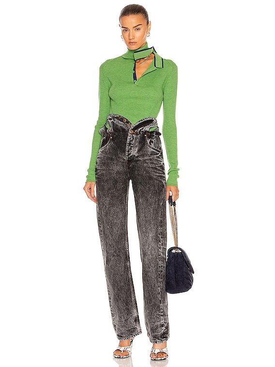 Y/Project Double Neck Knit Polo Top in Kelly Green & Navy | FWRD