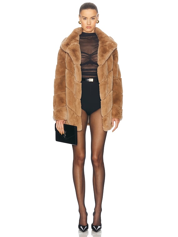 Yves Salomon Rex Rabbit Bands Coat in Madeleine | FWRD