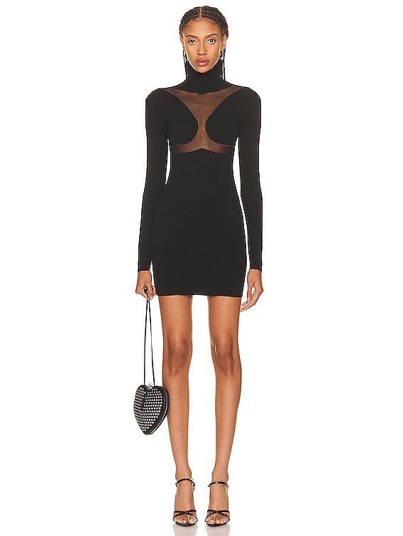 Zeynep Arcay Sheer Knit Mini Dress in Black | FWRD