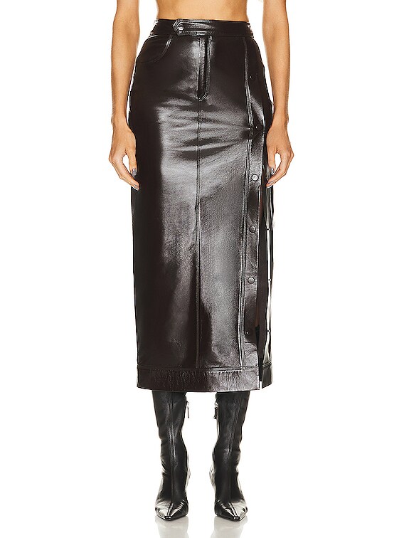 Irresistibly Fly Black Vegan Leather Midi Skirt