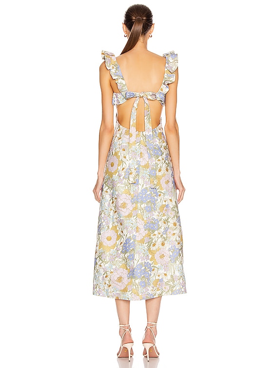 Zimmermann Super Eight Frilled Midi Dress in Blue Meadow | FWRD