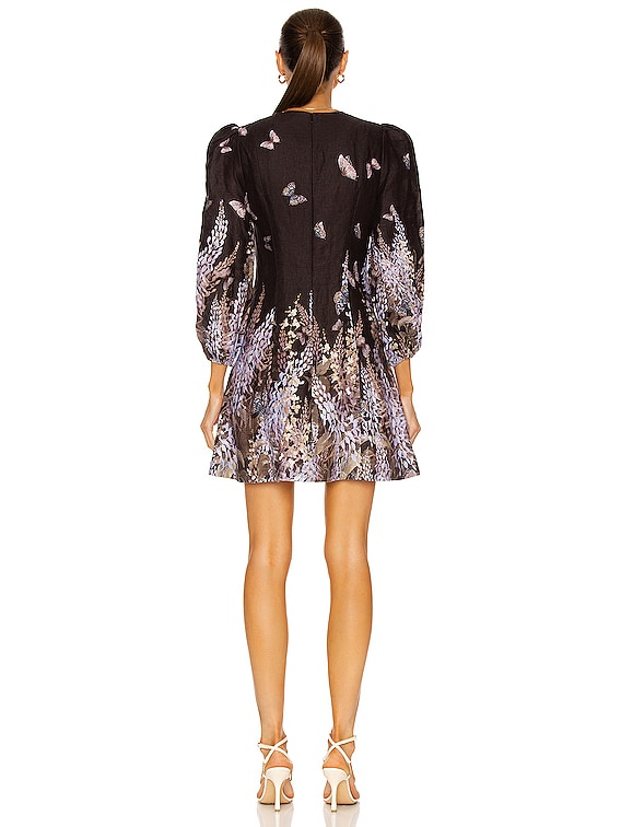 Zimmermann Botanica Butterfly Mini Dress in Black Lavender Tea | FWRD