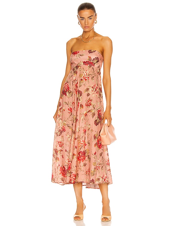 Zimmermann Cassia Bandeau Midi Dress in Musk Floral | FWRD