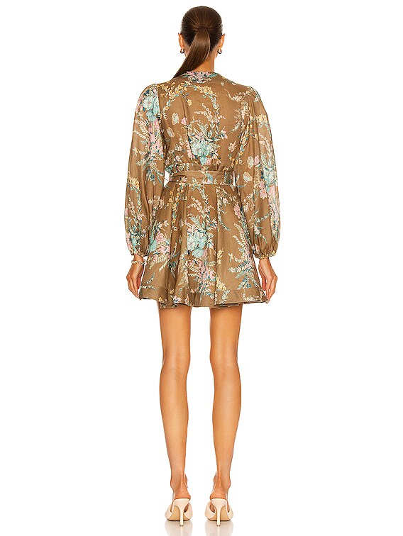 Zimmermann Cassia Wrap Short Dress in Brown Floral | FWRD