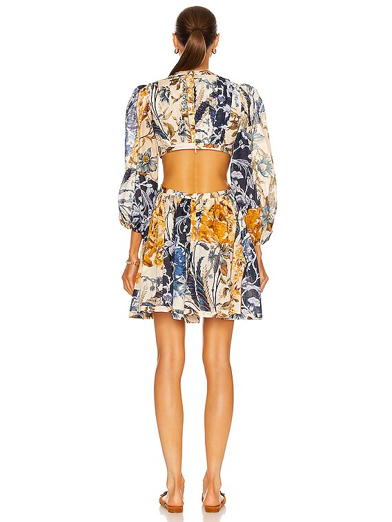 関税・送料込み!【国内発送】ZIMMERMANN Floral Mini ワンピース Zimmermann Aliane Cut Out Short Dress in Patchwork Floral | FWRD