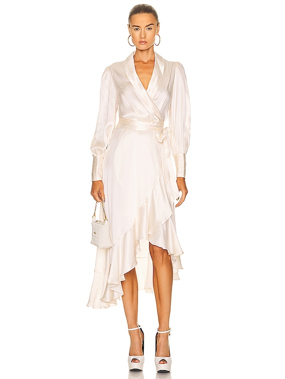 Zimmermann Silk Wrap Midi Dress in Milk | FWRD