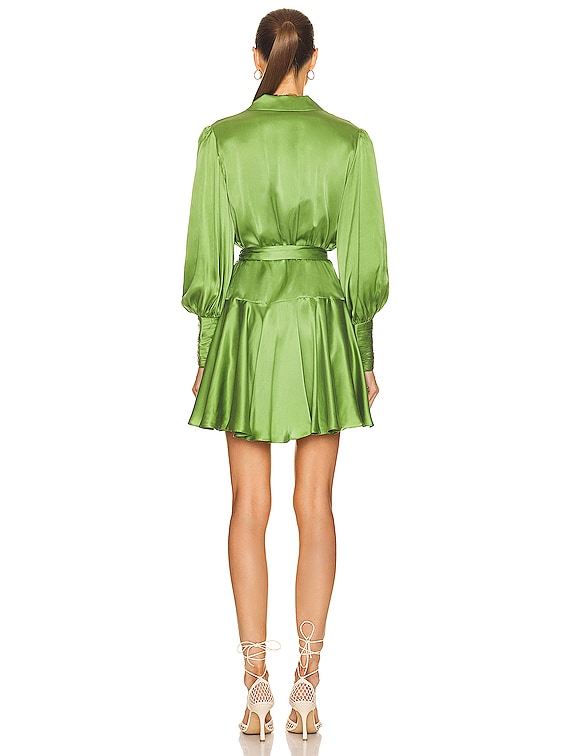 Zimmermann Silk Wrap Mini Dress in Olive | FWRD