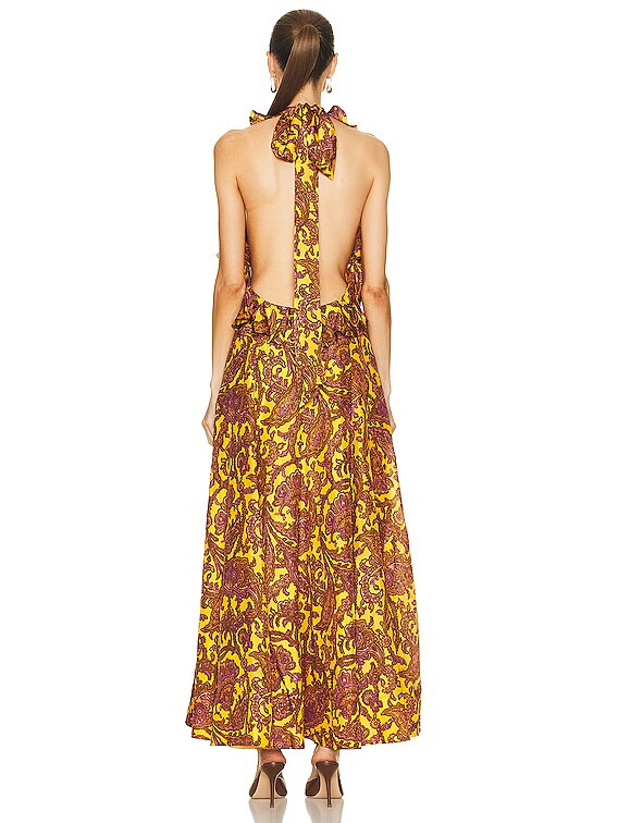 Zimmermann Tiggy Halter Long Dress in Yellow & Peach Paisley | FWRD