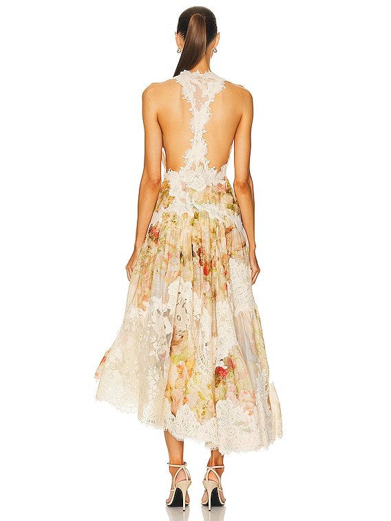 【Zimmermann】LUMINOSITY SPLICE LACE DRESS レース ミディ Zimmermann Luminosity Splice Lace Dress in Garden Scene | FWRD