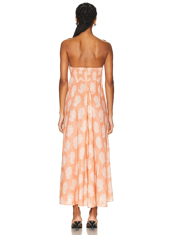 【Zimmermann】コーラルバードプリント ミディドレス Zimmermann Devi Bandeau Midi Dress in Coral Paisley | FWRD