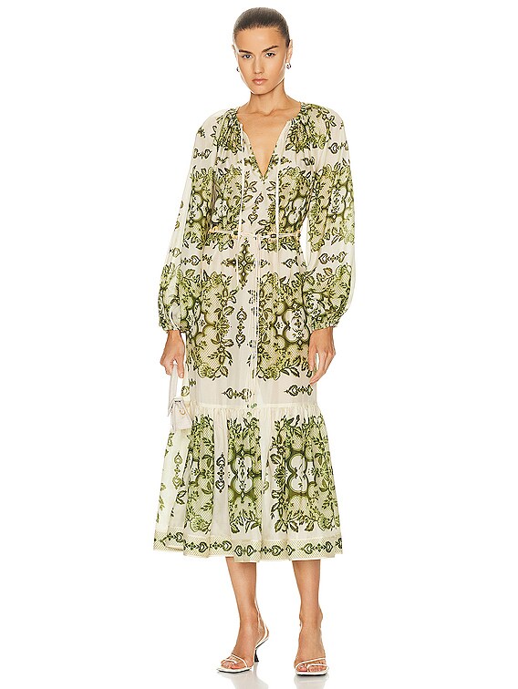 knee length dresses for ladies Zimmermann Raie Smocked Bodice Midi Dress | Floral/Orange | Size 1