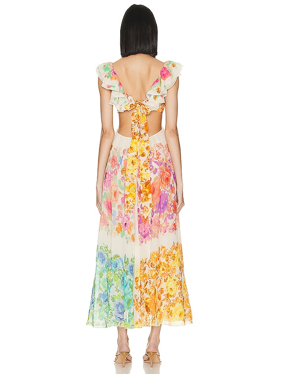 【ZIMMERMANN】ラップオーバードレス ZIMMERMANN Zimmermann Empire Tie Front Long Dress in Tan Dot | FWRD
