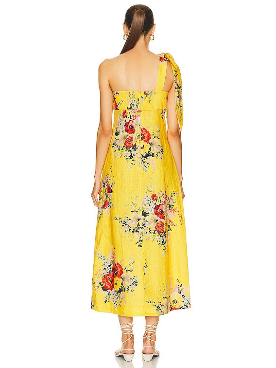Zimmermann Alight Asymmetric Midi Dress in Yellow Floral | FWRD