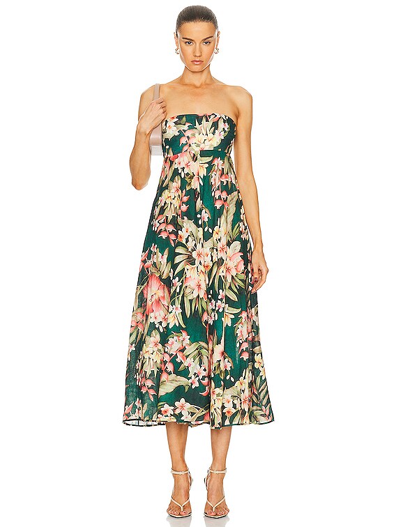 Zimmermann Lexi Bandeau Midi Dress in Green Palm | FWRD