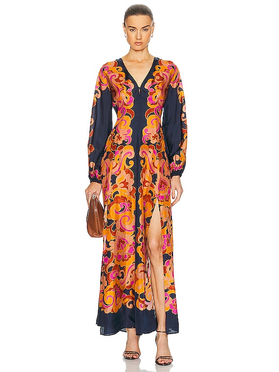 Zimmermann Acadian Long Sleeve Maxi Dress in Navy Paisley | FWRD