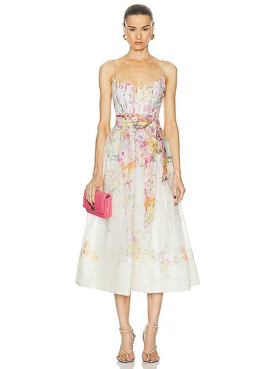 Zimmermann Natura Corset Midi Dress in Kaleidoscope Garden | FWRD