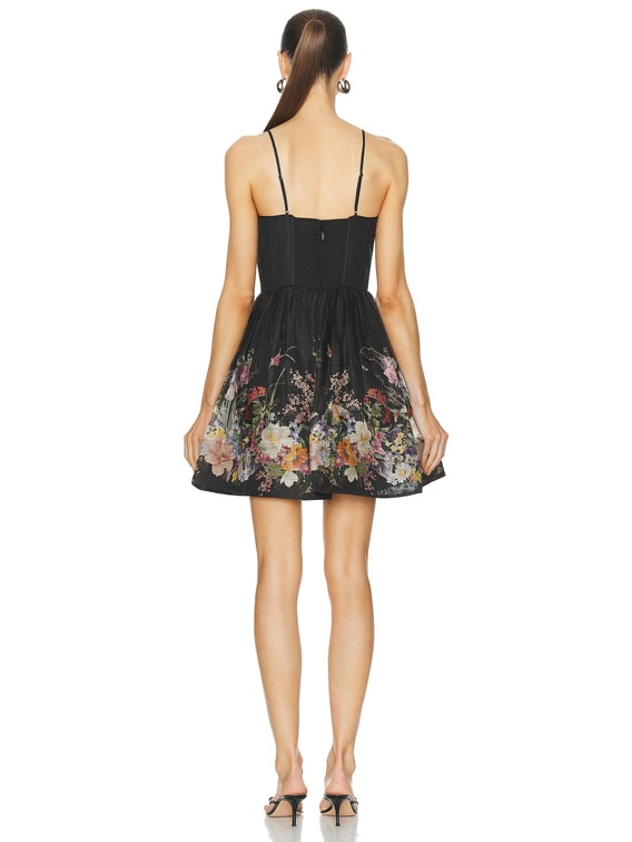 Zimmermann Natura Ruched Mini Dress in Black Wild Flowers | FWRD Zimmermann Natura Ruched Mini Dress in Black Wild Flowers | FWRD